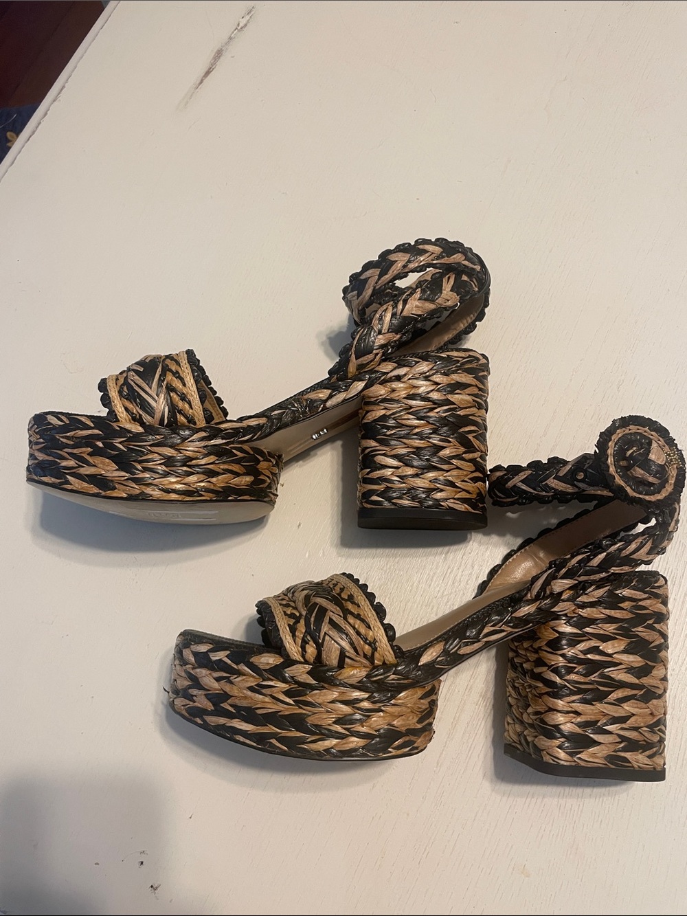 New Same Edelman Iliana Platform Sandal size 8 Black/ Natural Raffia - Picture 8 of 12